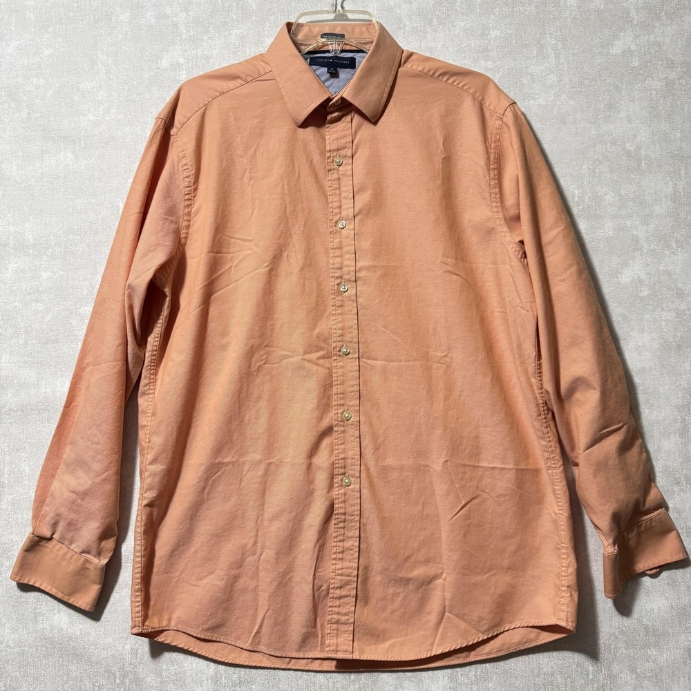 Tommy Hilfiger Shirt Mens 16 34-35 Orange Regent Fit Button Down Dress Business